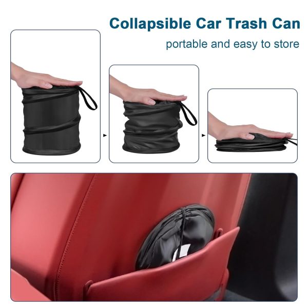 Car Trash Can, 2 Packs Mini Collapsible Pop-up Car Garbage Can, Waterproof Hanging Car Trash Bag with Velcro, Car Trash Bin, Black - Image 2