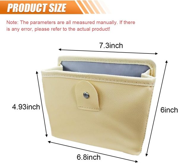 Car Trash Can, Hanging Storage Container Dustbin, Foldable Garbage Organizer, Leather Mini Car Trash Bin with One Roll Trash Bag, Universal Car Accessories for Vehicles Home Office (Beige) - Image 2