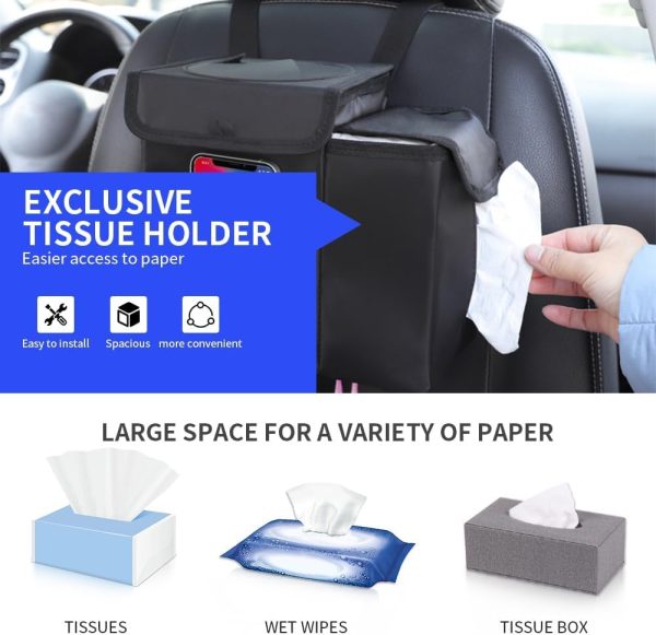 Car Trash Can With Tissue Holder,Multifunctional Suspended Foldable Waterproof car trash can for back seat,Portable Easy-to-Install Black Road Trip Essentials - Image 2