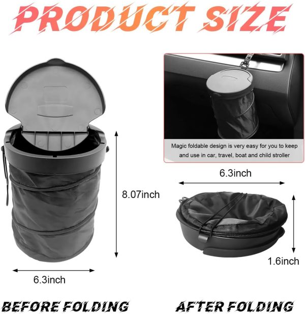 Car Trash Can with Lid, Foldable Polyester Pop-Up Auto Trash Can, Portable Large Capacity Vehicle Trash Can with Adjustable Hooks, Universal Interior Car Accessories - Image 2