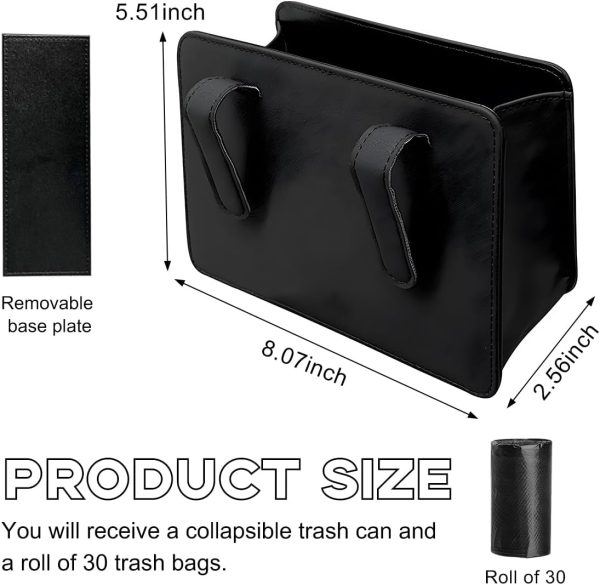 Car Trash Can, Foldable Waterproof Leather Car Garbage Organizer Holder, Automotive Mini Dustbin Container with One Roll Trash Bag, Universal Interior Car Accessories (Black) - Image 2