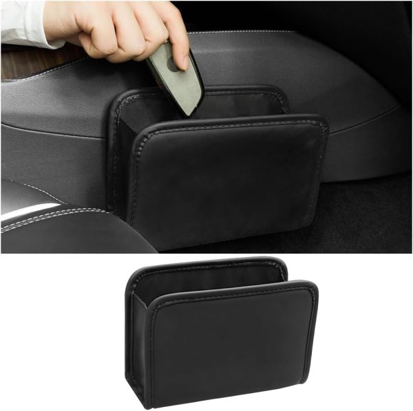 Car Trash Can, Leather Foldable Vehicle Garbage Organizer Holder, Multi-Function Automotive Interior Dustbin Storage Hanging Container Accessories, Universal for , Sedan, Truck (Black)