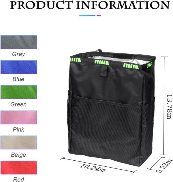 Hanging Car Trash Can with Storage Pockets, Waterproof Leakproof Oxford Auto Garbage Bag, Multi-Use Organizer for Outdoor Traveling, Foldable Trash Bin for Truck, , Home, Office (Beige) - Image 2