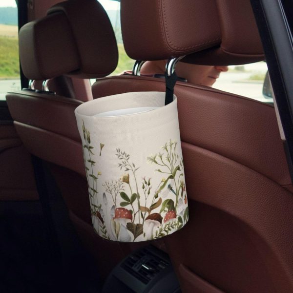 Car Trash Can, Mushroom Plants Design Hanging Foldable Car Trash Bag, Waterproof Leakproof Small Garbage Bin, Car Interior Organizer Accessories - Image 2