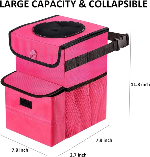 Car Trash Can Foldable Garbage Bin Leakproof 3 Gallons Pink - Image 2