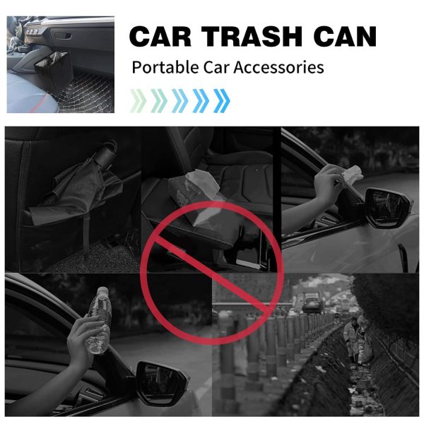 Car Trash Can, Leak-Proof Waterproof Trash Bin Collapsible Portable Auto Garbage Bag Large Capacity Trashcan Storage Bag Multipurpose Car Organizer Hanging (Black) - Image 2