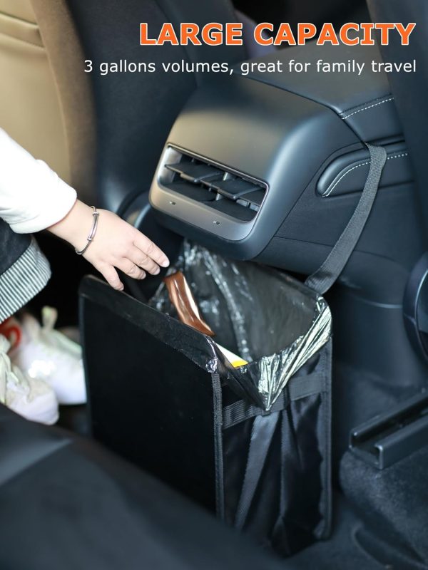 3 Gallons Open-Top Car Trash Can, Large Capacity Hanging Car Trash Bag with Water-proof  Liner, Stand Trash Bag for Cars Foldable Storage Bag for Cars  Truck RV - Image 2