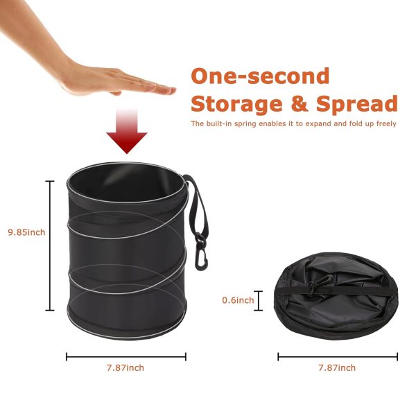 New Leakproof Pop-up Car Trash Can, 2Packs 2 Gallons Collapsible Open-Top Hanging Car Trash Bin with Velcro and Hook,Waterproof  Liner Car Garbage Bag for Cars Home Office - Image 2