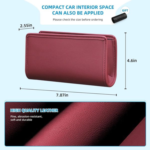 Car Trash Can, Universal Leather Cars Garbage Bin Organizer Holder with A Roll of Garbage Bag, Foldable Hanging Mini Automotive Storage Must Have Essentials Interior Accessories (Wine Red) - Image 2