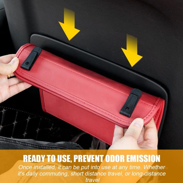 Car Trash Can, Leather Foldable Vehicle Seat Hanging Dustbin Container, Multi-Function Automotive Interior Garbage Storage Organizer Holder Bag Accessories, Universal Fit (Wine Red) - Image 2