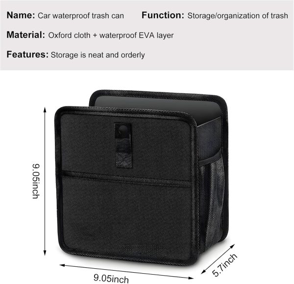 Car Trash Can, Foldable Hanging Car Garbage Container Bin Cloth Trash Bag with Front & Side Pockets, Leak-Proof Waterproof Large Capacity Garbage Can Storage Bag for Car Seat - Image 2