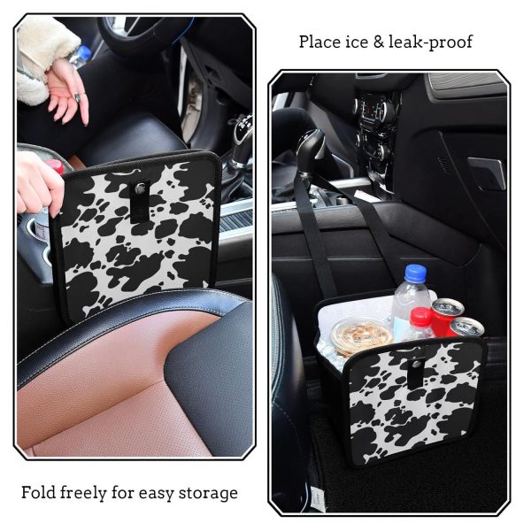 Black White Cow Car Trash Can Foldable Hanging Animal Skin Print Car Trash Bag Bin Auto Garbage Can Leak-Proof Car Organizer(Large) - Image 2