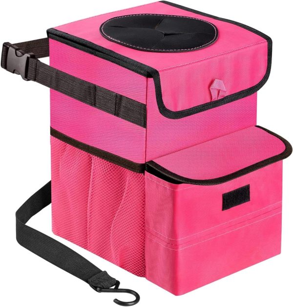 Car Trash Can Foldable Garbage Bin Leakproof 3 Gallons Pink