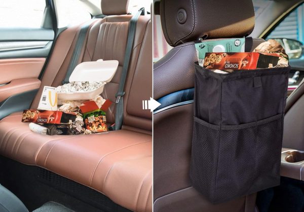 Car Trash Bag Hanging, 2 Pack Large Capacity Car Trash Can, Leakproof Car Garbage Bag, Car Accessories, Foldable Waterproof Car Organizer with 4 Pockets for Camping - Image 2