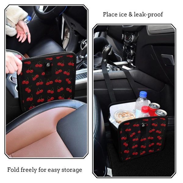 Red Cherry Car Trash Can, Foldable Hanging Car Trash Bag, Small Waterproof Car Accessories Garbage Bin - Image 2